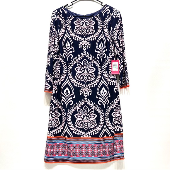 Vince Camuto Dresses & Skirts - Vince Camuto Patterned Dress Size 8 Blue Navy NWT